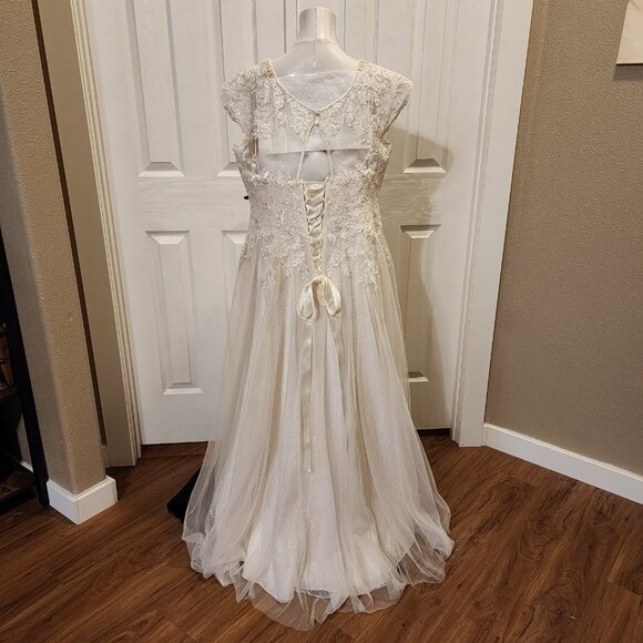 David Bridal Wedding Gown with Corset Tie Back Cream & Blush pink - Picture 2 of 4